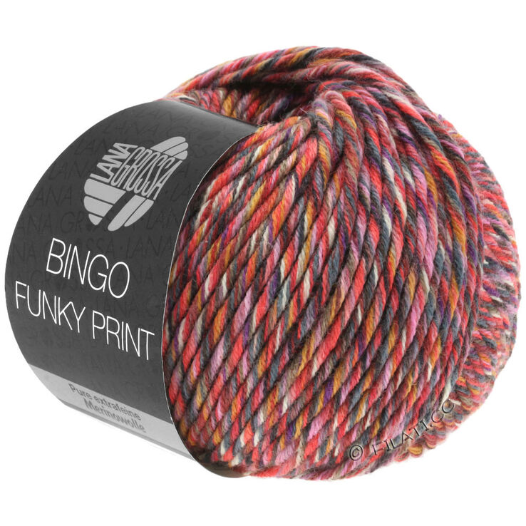Lana Grossa BINGO Funky Print | 401-Dunkelrot/Pink/Grau bunt