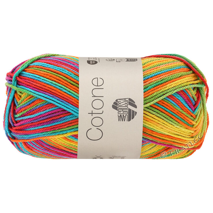 Lana Grossa COTONE  Print/Spray/Mouliné | 306-Gelb/Orange/Türkis/Grün/Koralle/Violett