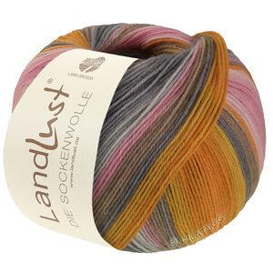Lana Grossa LANDLUST DIE SOCKENWOLLE | 132-Orange/Dottergelb/Lachsorange/Grau/Graubeige/Zartrosa/Rosa/Nelke/Hellgrau gestreift