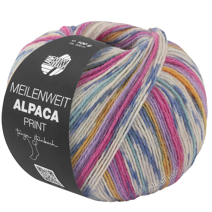 Lana Grossa MEILENWEIT 6-FACH 150g Alpaca Print | 1109-Fuchsia/Lila/Violett/Safrangelb/Weiß/Graublau/Jeans