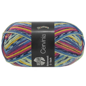 Lana Grossa MEILENWEIT 6-FACH 150g Cervinia | 9754-Dunkelfuchsia/Dunkelblau/Weiß/Blau/Blassgelb/Dottergelb