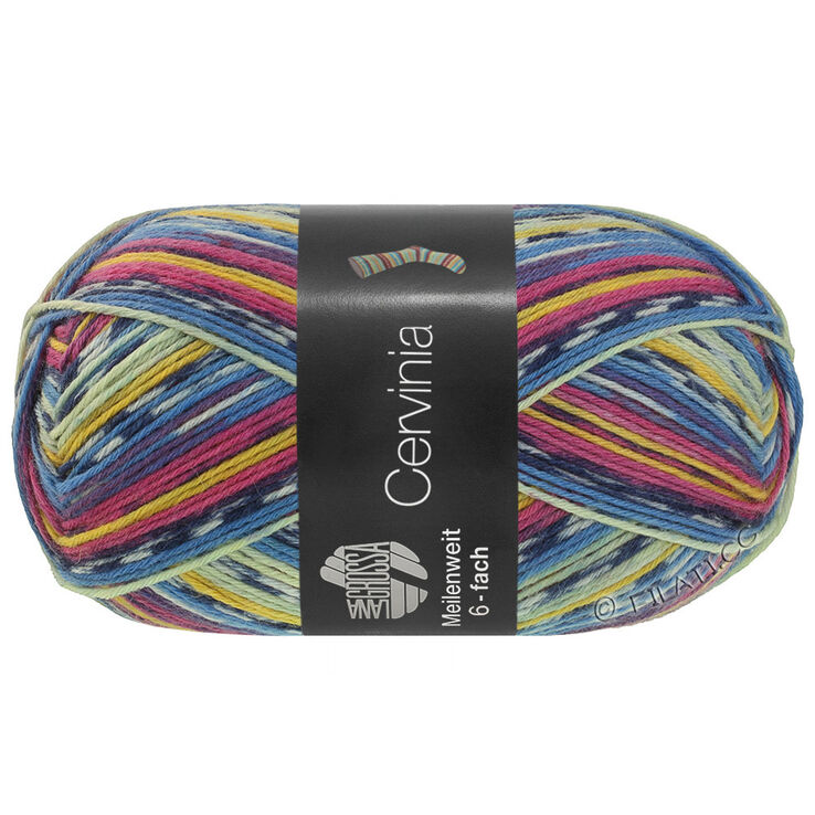 Lana Grossa MEILENWEIT 6-FACH 150g Cervinia | 9754-Dunkelfuchsia/Dunkelblau/Weiß/Blau/Blassgelb/Dottergelb