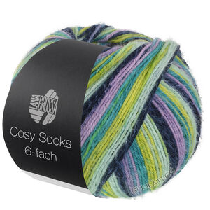 Lana Grossa MEILENWEIT 6-FACH 150g Cosy Socks Multi Stripes | 2202-Lavendel/Schwarzblau/Türkis/Pistazie/Opalgrün