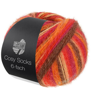 Lana Grossa MEILENWEIT 6-FACH 150g Cosy Socks Multi Stripes | 2204-Fuchsia/Orangerot/Mokka/Lachsrosa/Rot