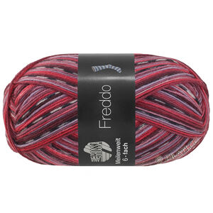 Lana Grossa MEILENWEIT 6-FACH 150g Freddo | 9740-Dunkelgrau/Weiß/Burgund/Rot/Graurosa/Mauve