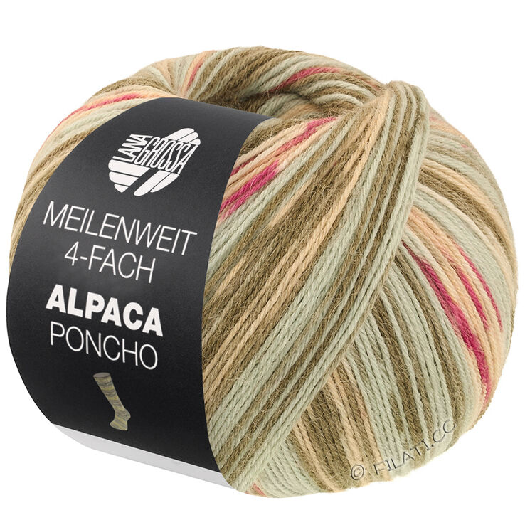 Lana Grossa MEILENWEIT 100g Alpaca Poncho | 2721-Graugrün/Moosgrün/Mint/Ecru/Rosa/Fuchsia