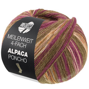Lana Grossa MEILENWEIT 100g Alpaca Poncho | 2728-Moosgrün/Rotviolett/Ecru/Orange/Braun