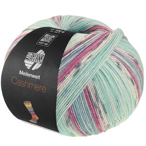 Lana Grossa MEILENWEIT 100g Cashmere Pista | 142-Mint/Türkis/Weiß/Grau/Hellblau/Fuchsia gestreift