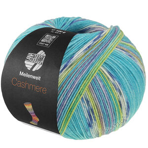Lana Grossa MEILENWEIT 100g Cashmere Pista | 144-Türkis/Weiß/Blau/Zitrusgelb/Veilchenblau/Pistazie gestreift