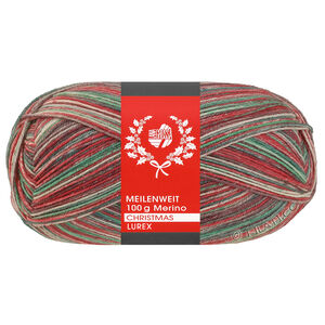 Lana Grossa MEILENWEIT 100g Merino Christmas Lurex | 6810-Weiß/Dunkelgrün/Dunkelbraun/Orange/Hellgrün