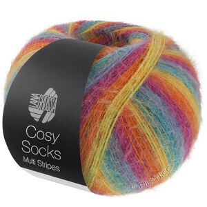 Lana Grossa MEILENWEIT 100g Cosy Socks Multi Stripes | 151-Petrol/Rauchblau/Fuchsia/Orange/Gelb