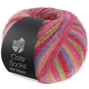 Lana Grossa MEILENWEIT 100g Cosy Socks Multi Stripes | 152-Tulpenrot/Veilchenblau/Lachsrosa/Pink/Hellgrau