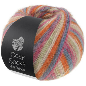 Lana Grossa MEILENWEIT 100g Cosy Socks Multi Stripes | 154-Dunkelgrau/Graublau/Fuchsia/Lichtgrün/Creme/Orange