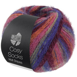 Lana Grossa MEILENWEIT 100g Cosy Socks Multi Stripes | 156-Blauviolett/Weinrot/Kürbis/Pink/Graugrün