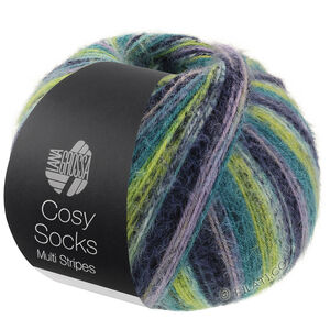 Lana Grossa MEILENWEIT 100g Cosy Socks Multi Stripes | 157-Lavendel/Petrol/Maigrün/Türkis/Nachtblau
