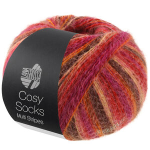 Lana Grossa MEILENWEIT 100g Cosy Socks Multi Stripes | 159-Rot/Fuchsia/Orange/Dunkelbraun/Lachs