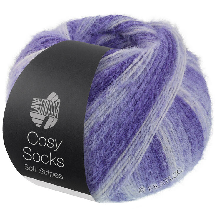 Lana Grossa MEILENWEIT 100g Cosy Socks Soft Stripes | 101-Blauviolett/Veilchenblau/Zartviolett/Weiß