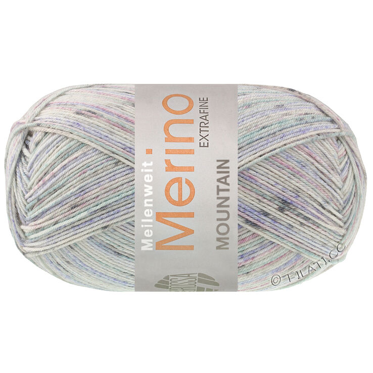 Lana Grossa MEILENWEIT 100g Merino Extrafine Mountain | 7601-Blau/Flieder/Mint/Hellgrau/Dunkelgrau gestreift