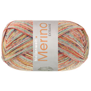 Lana Grossa MEILENWEIT 100g Merino Extrafine Mountain | 7602-Rot/Gelb/Türkis/Orange/Ecru/Dunkelgrau gestreift