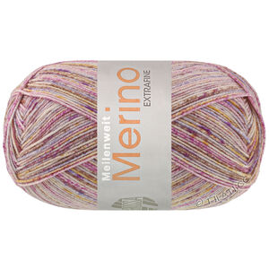 Lana Grossa MEILENWEIT 100g Merino Extrafine Mountain | 7605-Graubraun/Ecru/Grauviolett/Rotviolett/Maisgelb gestreift