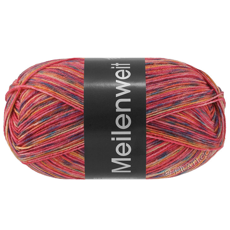 Lana Grossa MEILENWEIT 100g Neve | 4431-Himbeerrot/Petrol/Rost/Marine/Honiggelb