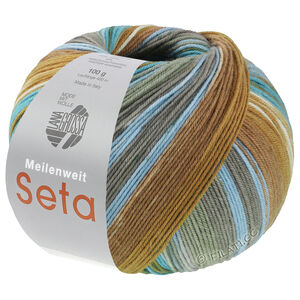Lana Grossa MEILENWEIT 100g Seta Hokkaido | 3583-Türkisblau/Ocker/Dunkelgrün/Himmelblau/Graugrün/Braun/Ecru