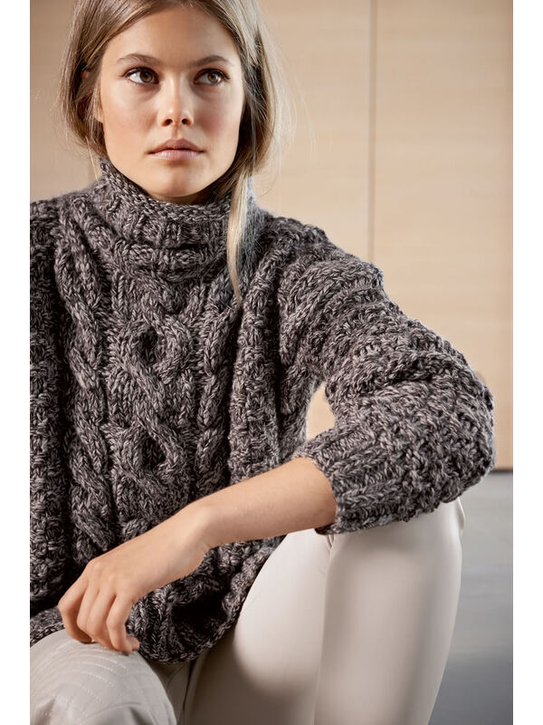 Lana Grossa ROLLKRAGENPULLOVER MIT ZOPF AM Super Baby Jaspè