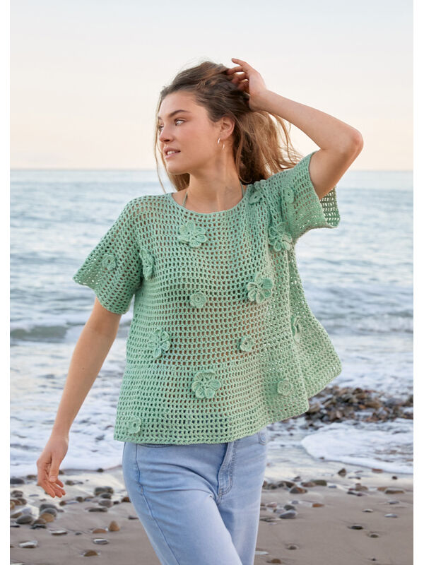 Lana Grossa SHIRT IM FILETMUSTER MIT BLÜTEN Cotonella
