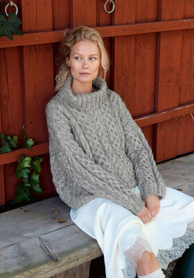 ZOPFPULLOVER MIT ROLLKRAGEN Natural Alpaca Pelo & Natural Superkid Tweed von Lana Grossa