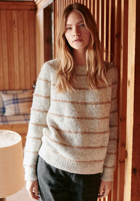 RUNDPASSENPULLOVER MIT STREIFEN Natural Alpaca Pelo von Lana Grossa