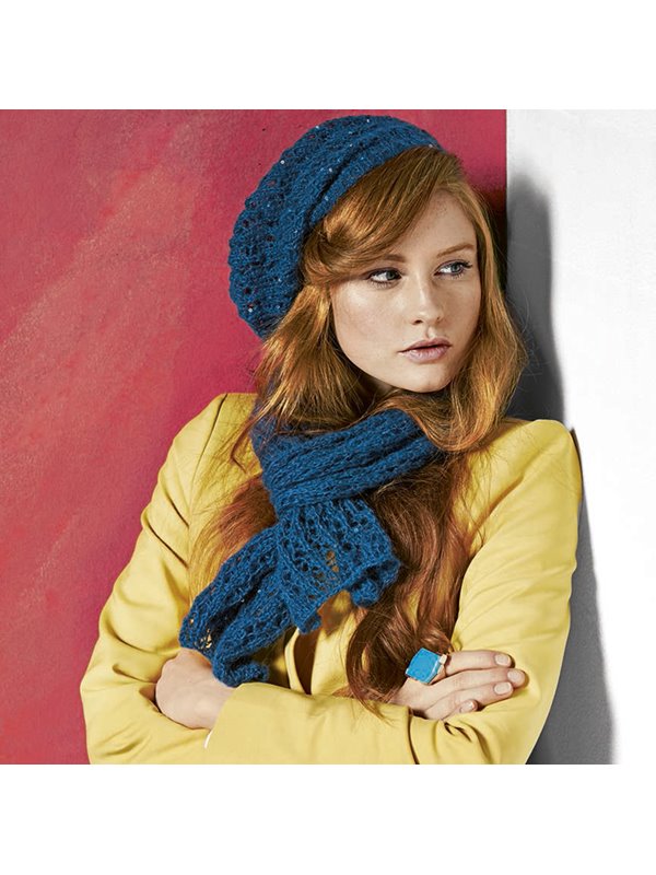 Lana Grossa Mütze im Ajourmuster LACE PAILLETTES