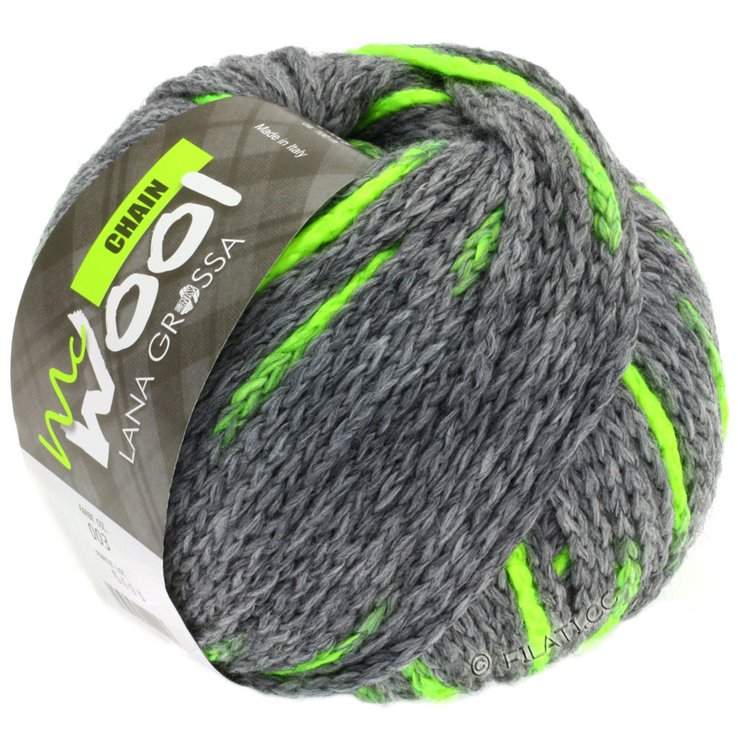 Lana Grossa CHAIN (McWool) | 001-Grau meliert/Neongelb