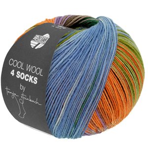 Lana Grossa COOL WOOL 4 SOCKS PRINT II | 7791-Schwarzgrün/Beige/Lila/Orange/Gelbgrün/Veilchenblau