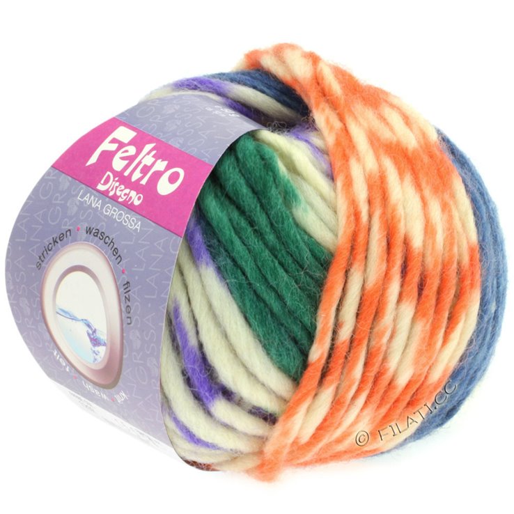 Lana Grossa FELTRO Multicolor | 1205-Lila/Rohweiß/Blau/Grün/Gelb/Pfirsich
