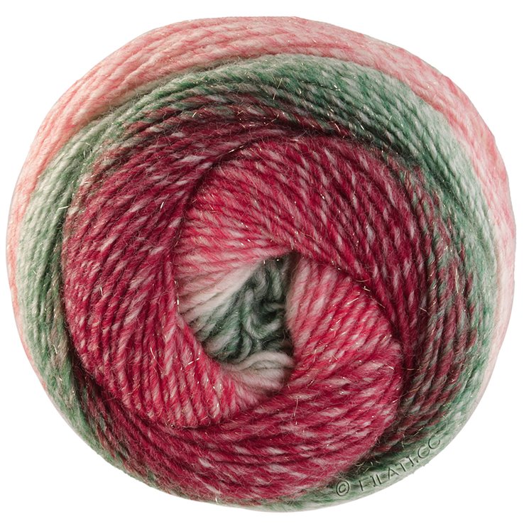Lana Grossa GOMITOLO (Christmas Edition Lurex) | 118-Graugrün/Weißgrün/Ecru/Rot/Dunkelrot/Brombeer/Weißrot gestreift