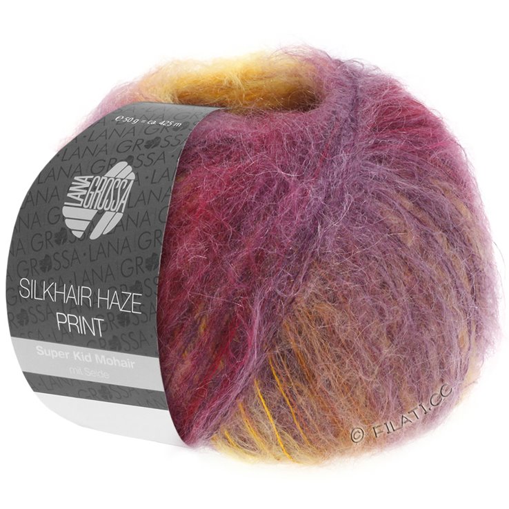 Lana Grossa SILKHAIR HAZE Print | 1201-Gelb/Khaki/Aubergine/Beere