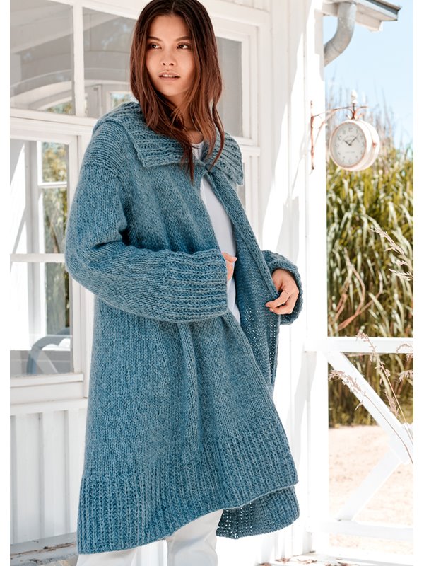 Lana Grossa MANTEL GLATT RECHTS MIT HALBPATENTBUND- UND KRAGEN Benessere & Silkhair