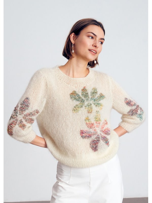 Lana Grossa PULLI MIT EINSTRICKBLÜTEN Silkhair & About Berlin Vanity