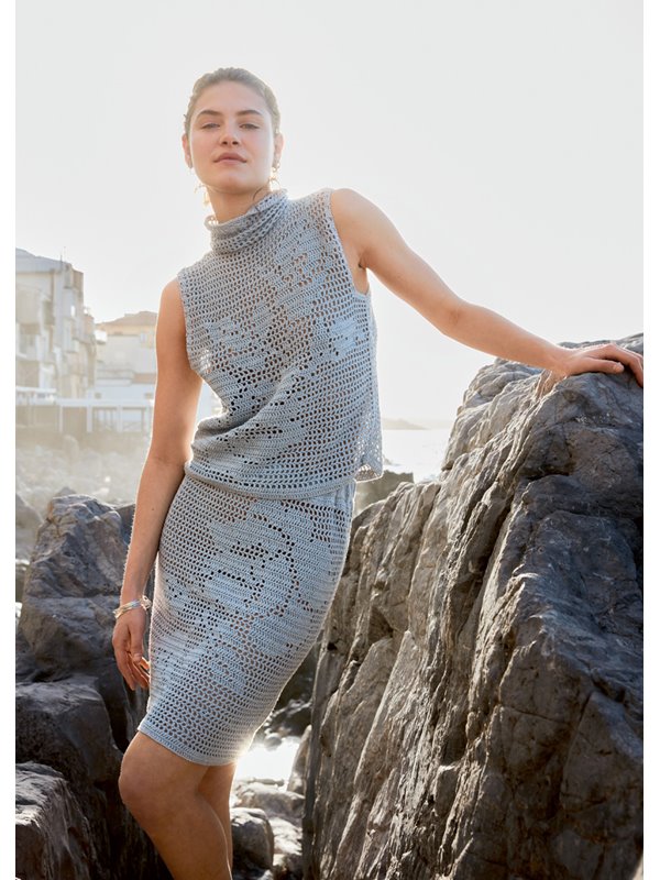 Lana Grossa TOP IM FILETMUSTER MIT ROSENMOTIVEN Solo Lino