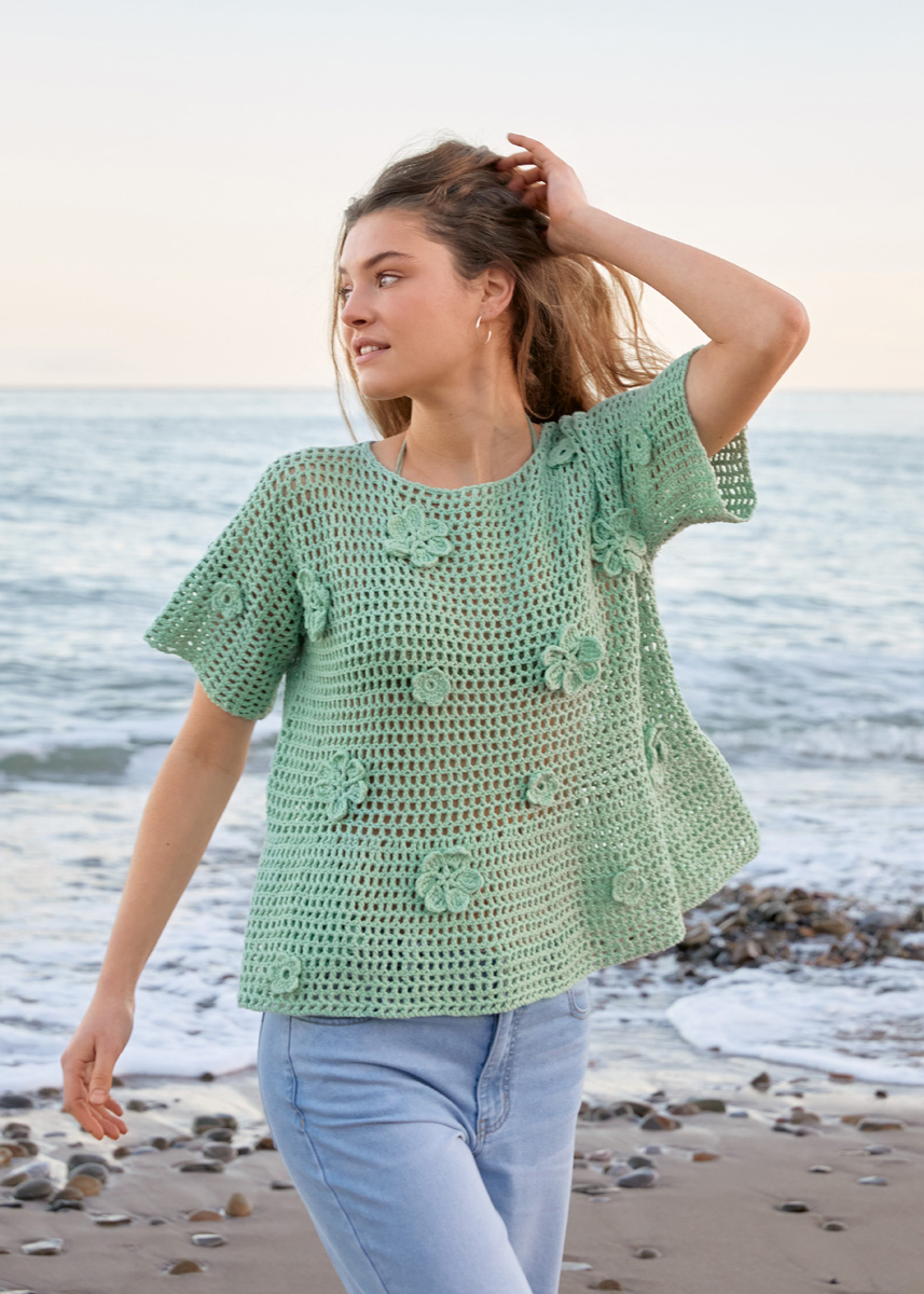 SHIRT IM FILETMUSTER MIT BLÜTEN Cotonella von Lana Grossa